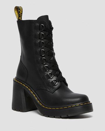 Black Women's Dr Martens Chesney Leather Flared Heel Heeled Boots | CA 138TCE